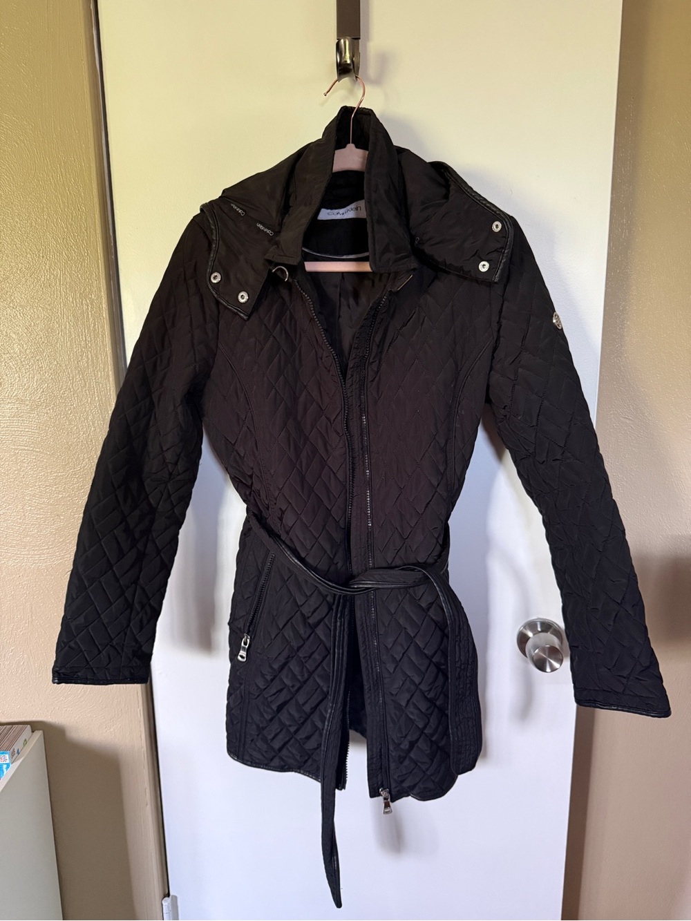 Calvin Klein Quilted Women's Belted Coat - Classic Winter Jacket